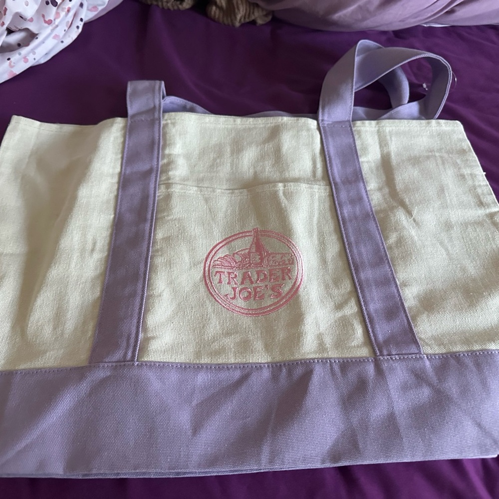 Trader Joe's Pastel Purple Lavender Large Canvas Tote Bag